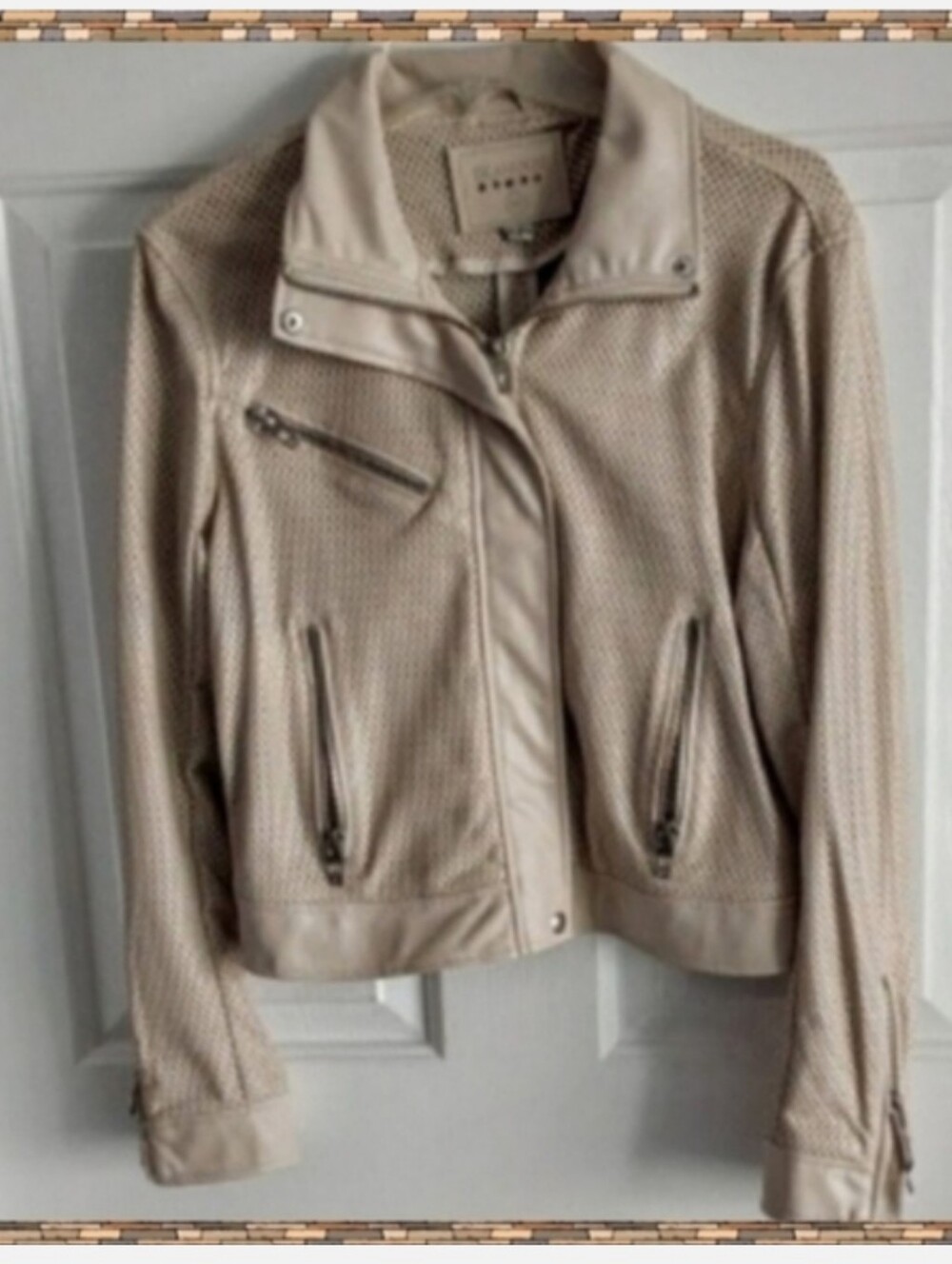 Blank NYC Vegan Perforated Moto Jacket — Light Beige Medium - Picture 4 of 11
